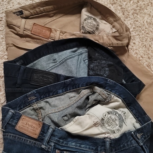 Polo Ralph Lauren Mens 40x32 Hampton Relaxed Straight Lot of 3 Blue/Brown Jeans